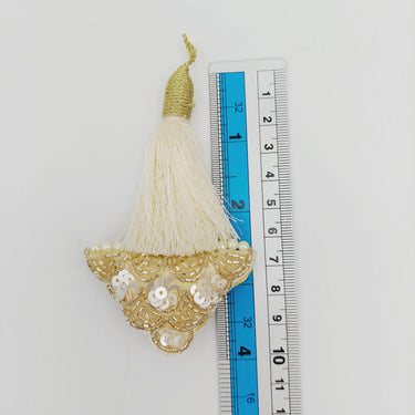 Off White Tassels In Gold and White Bead and Sequins, Indian Latkans, Blouse Latkan